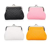 Oyachic 4 Piezas Pequeño Portamonedas Kiss Lock Coin Purse Retro Carteras Vintage Monedero para Monedas con Cierre Clic-Clac (Trenza de Cuero)