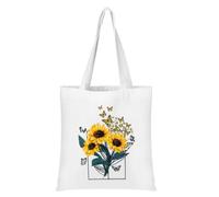 Oyachic Blumen Canvas Tragetasche Damen Canvas Tote Bag Stofftasche Aesthetic Handtasche mit Innentasche & Reißverschluss Einkaufstasche Umhängetasche für Reise Einkaufen (Girasol)