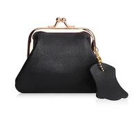 Oyachic Monedero Cierre Leather Coin Purse Vintage Cierre Clic Clac Cartera Mujer Tarjetero Billetes Billetero (Negro)