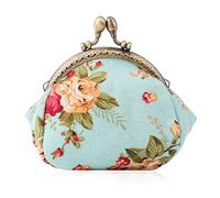 Oyachic Monedero Retro Bolso para Monedas Cierre Broche Patrón de Cambio Clic-Clac para Mujeres Niñas Billetes y Tarjetas de Crédito (Azul)