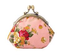 Oyachic Monedero Retro Bolso para Monedas Cierre Broche Patrón de Cambio Clic-Clac para Mujeres Niñas Billetes y Tarjetas de Crédito (Rosa)