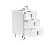 Oyajia Mesita de noche blanca con tres cajones, también se puede utilizar como mesa auxiliar o mesa de sofá, adecuada para dormitorio o salón, con patas de acero doradas