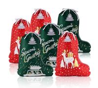 OYATON Juego de 6 bolsas de regalo con forma de calcetín de Navidad, bolsas de tela con cordón con etiquetas y diseños festivos para regalos de Navidad, 20 x 15.6 pulgadas