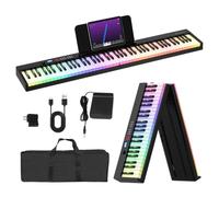 OYAYO FP88CL - Piano plegable de 88 teclas con teclas iluminadas, teclado semipesado de tamaño completo para principiantes, piano eléctrico portátil con USB-MIDI, pedal de sostenimiento, bolsa de