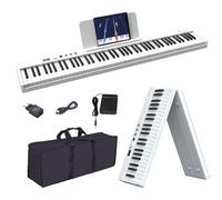 OYAYO Piano con 88 teclas plegable con pantalla LCD y teclas semiponderadas, soporte MIDI Bluetooth, teclado de piano digital con bolsillo para piano para niños, regalo de cumpleaños (blanco)