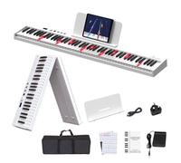 OYAYO Teclado de piano plegable de 88 teclas, teclado portátil semipesado de tamaño completo, compatible con teclas iluminadas MIDI, teclado digital con calcomanías de piano, pedal de sostenimiento,