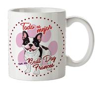 OyC Original y Creativo Taza mascota Bull dog frances raza - taza perro con Frase y Dibujo - Taza perro - Taza gato - Taza el mejor perro - cerámica blanca resistente (Bull dog frances)