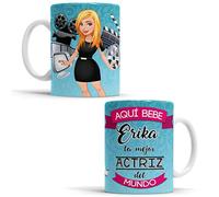 OyC Original y Creativo Taza para Actriz - Taza Aquí Bebe la Mejor Actriz del Mundo - Taza Regalo para Actriz - con Frase y Dibujo Personalizada con Nombre (Actriz)