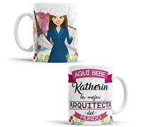 OyC Original y Creativo Taza para Arquitecta - Aquí Bebe la Mejor del Mundo/Super Arquitecta - Con Frase y Dibujo Personalizada con Nombre