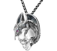 OYCXXCX Collar de Calavera de Cristal de Amatista con Dragón Plateado y Ojos de Rubí, Colgante Gótico Tallado a Mano con Cadena (#B)