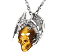 OYCXXCX Collar de Calavera de Cristal de Amatista con Dragón Plateado y Ojos de Rubí, Colgante Gótico Tallado a Mano con Cadena (#A)