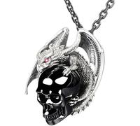 OYCXXCX Collar de Calavera de Cristal de Amatista con Dragón Plateado y Ojos de Rubí, Colgante Gótico Tallado a Mano con Cadena (#D)