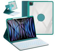 Oyeeice - Funda protectora para iPad Pro 12.9 con teclado para 6ª generación 2022, 5ª generación 2021, 4ª 2020, giratoria desmontable y transparente con teclado retroiluminado colorido, soporte para
