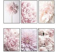 OYFFL 6 Arte Moderno Acuarela Flores Pintura al óleo sobre Lienzo Carteles e Impresiones peonía Rosa Cuadro de Arte de Pared para decoración de Sala de Estar (20 * 30cm)