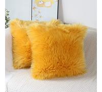 OYIMUA 2Pcs Fundas de Almohada Decorativa Fundas de Almohada de Piel sintética Suave, Pelo Largo Almohada de imitación, sofá Cuddly Cojín de (Amarillo, 50 x 50 cm)