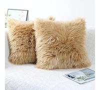 OYIMUA 2Pcs Fundas de Almohada Decorativa Fundas de Almohada de Piel sintética Suave, Pelo Largo Almohada de imitación, sofá Cuddly Cojín de (Beige, 45 x 45 cm)