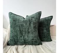 OYIMUA Juego de 2 fundas de almohada de 40 x 40 cm, color verde oscuro, chenilla suave, textura de bambú, cojín decorativo, elegante y lujoso, para salón, dormitorio y decoración del hogar