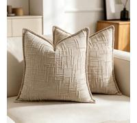 OYIMUA Juego de 2 fundas de cojín de chenilla suave, 40 x 40 cm, color beige, con textura de bambú para sofá, cojín decorativo, elegante y lujoso, para salón, dormitorio y decoración del hogar