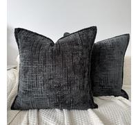 OYIMUA Juego de 2 fundas de cojín de chenilla suave, 45 x 45 cm, color negro, con textura de bambú para sofá, cojín decorativo, elegante y lujoso, para salón, dormitorio y decoración del hogar
