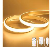 OYKYOHEI Tira LED COB, luz blanca cálida, regulable, 3 m, con mando a distancia, 3000 K, autoadhesiva, resistente al agua, barra de luces de neón, 10 mm de ancho, tira de luz flexible de silicona para