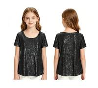 Oyolan Camisetas Lentejuelas Niñas Camisas De Baile Brillantes Actuación En El Escenario Fotografía Negro 6-7 años