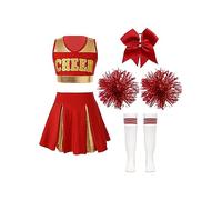 Oyolan Conjunto de Animadora para Niñas Uniforme de Porristas Crop Top y Falda de Plisada Disfraz Danza Contemporanea Disfraz Fiesta Carnaval Rojo 13-14 años