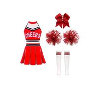 Oyolan Conjunto de Animadora para Niñas Uniforme de Porristas Crop Top y Falda de Plisada Disfraz Danza Contemporanea Disfraz Fiesta Carnaval Rojo B 9-10 años