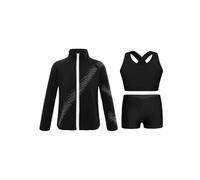 Oyolan Conjunto De Yoga Para Niñas Sudadera Manga Larga Con Cremallera + Chaleco Deportivo + Leggings Elásticos Conjuntos Deportivos Para Fitness Jogging Negro 13-14 años
