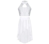 Oyolan Conjuntos de Baile de Dos Piezas para Niñas y Niños para Bailes Líricos con Secuines Blanco 5-6 años