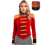 Oyolan Disfraz De Circo Para Mujer Abrigo De Terciopelo Chaqueta De Estilo Militar De Soldado Disfraz De Fiesta Temática Cosplay Carnaval Rojo S