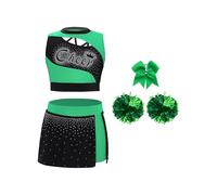 Oyolan Disfraz De Líder De Animadora Para Niñas Crop Top Con Estampado Letras + Falda Corta Plisada Uniforme High School Musical Verde 11-12 años