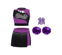 Oyolan Disfraz De Líder De Animadora Para Niñas Crop Top Con Estampado Letras + Falda Corta Plisada Uniforme High School Musical Morado 11-12 años