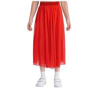 Oyolan Falda De Baile para Niñas Faldas Elásticas Cintura Alta Disfraz Flamenca Sevillana Falda Acampanada Traje De Bailarina Color Sólido Rojo 10-11 años
