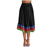 Oyolan Falda Largo De Baile Flamenco Sevillanas Tango para Mujer Falda Largo De Plisada con Cintura Elástica Ropa De Bailarina Danza Lírica Negro 75cm XXL