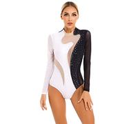 Oyolan Maillot Brillante De Danza Ballet Mujer Monos De Ballet Gimnasia Body Clásico Manga Larga Leotardo Gimnasia Rítmica Ropa De Baile Competición Blanco negro D S