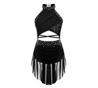 Oyolan Maillot Brillante De Danza para Niña Vestido Gimnasia Rítmica Body De Ballet Clásica Maillot Brillante De Patinaje Artístico Vestido De Danza Negro 7-8 años