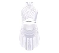 Oyolan Maillot Brillante De Danza para Niña Vestido Gimnasia Rítmica Body De Ballet Clásica Maillot Brillante De Patinaje Artístico Vestido De Danza Blanco A 13-14 años