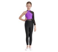 Oyolan Maillot De Gimnasia Rítmica Para Niña Mono De Una Pieza Manga Larga Body Deportivo Mono Elástico De Patinaje Traje De Actuación Morado 5-6 años