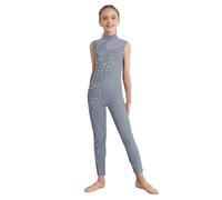 Oyolan Mono De Patinaje Artístico Para Niñas Mono Elástico De Deportivo Leotardo De Patinaje Body De Bailarina Actuación Gris 7-8 años