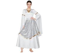Oyolan Mujer Vestido De Baile De Alabanza para Mujeres Ropa Danza Adoración Iglesia Liturgia Coro Blanco XXL