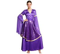 Oyolan Mujer Vestido De Baile De Alabanza para Mujeres Ropa Danza Adoración Iglesia Liturgia Coro Púrpura XXL