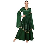 Oyolan Mujer Vestido De Baile De Alabanza para Mujeres Ropa Danza Adoración Iglesia Liturgia Coro Verde XXL