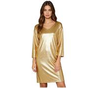 Oyolan Mujer Vestido De Lustres para Mujeres Esequín Brillante Manga Corta Cuello En V con Bolsillo Calle Oro 3XL