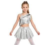 Oyolan Niños Traje De Baile De Disco Conjunto Danza Lirica Competición Plata 5-6 años