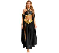 Oyolan Traje Danza Oriental Para Mujer Conjunto Para Danza Del Vientre Sujetador Y Falda Larga Vestido De Princesa Árabe Ropa De Actuación Negro L