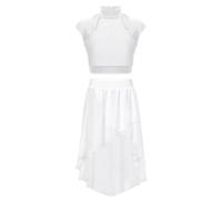 Oyolan Vestido De Baile Lírico para Niñas Conjunto De Top Y Falda Vestido De Tango Disfraz De Bailarina Elegante Traje De Baile Lírico Actuación Blanco 13-14 años