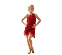 Oyolan Vestido Flecos De Baile Latino Niñas Vestido Lentejuelas Brillante De Baile Sin Mangas Traje De Danza Competición Rojo 5-6 años