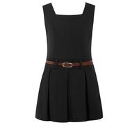 Oyolan Vestidos Escolares para Niñas Vestido De Uniforme Escolar Sin Mangas Vestido Casual Color Sólido Disfraz De Colegiala Japonesa Negro 15-16 años