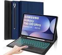 OYOSUOGG Touchpad Galaxy Tab S10/S9/S8 Ultra - Funda con teclado retroiluminado de 7 colores, funda protectora inteligente, soporte para bolígrafo S, apagado y encendido automático, azul marino