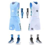 OYouni Camisetas de baloncesto reversibles personalizadas: uniformes personalizados para hombres/niños con nombre y número - camiseta atlética sin mangas, Azul & Blanco B, US
